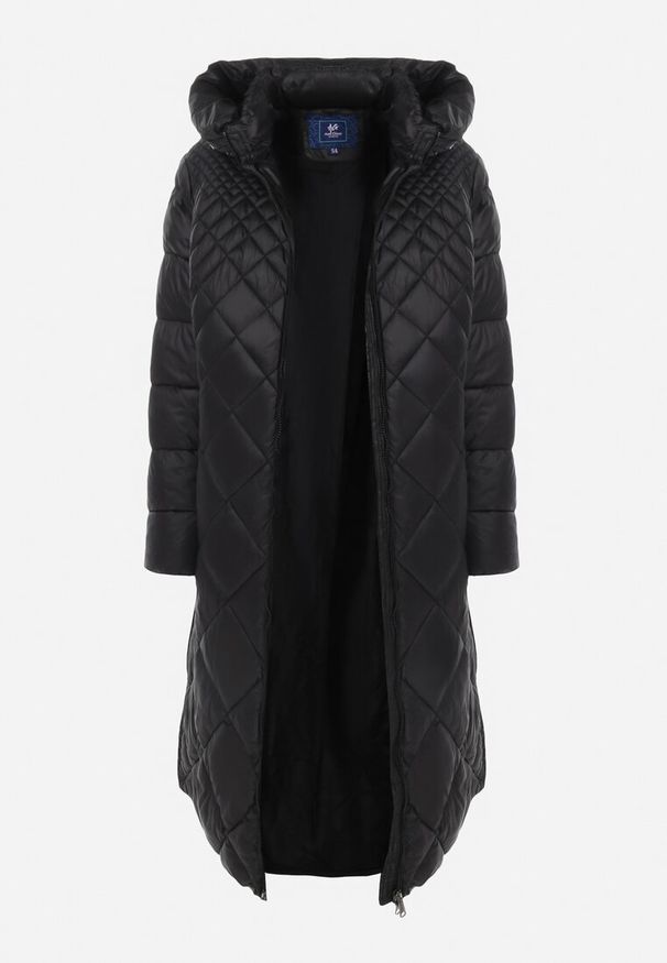 Born2be - Czarna Kurtka Długa Pikowana z Kapturem Conn. Typ kołnierza: kaptur. Kolor: czarny. Długość: długie