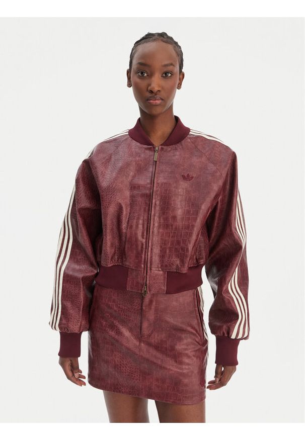 Adidas - adidas Kurtka z imitacji skóry Pleather KD8792 Bordowy Oversize. Kolor: czerwony. Materiał: skóra