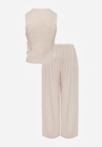 Born2be - Jasnobeżowy Garniturowy Komplet ze Spodniami i Kamizelką z Asymetrycznym Zapięciem Panorea. Kolor: beżowy. Wzór: paski #5