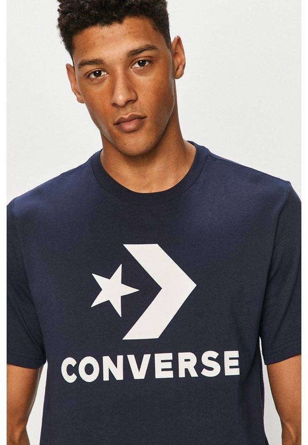 Converse - T-shirt. Okazja: na co dzień. Kolor: niebieski. Wzór: nadruk. Styl: casual
