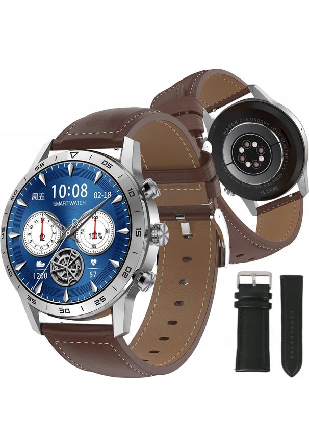 Dexxer - SMARTWATCH MĘSKI 2 PASKI DT70 SREBRNY. Rodzaj zegarka: smartwatch. Kolor: srebrny