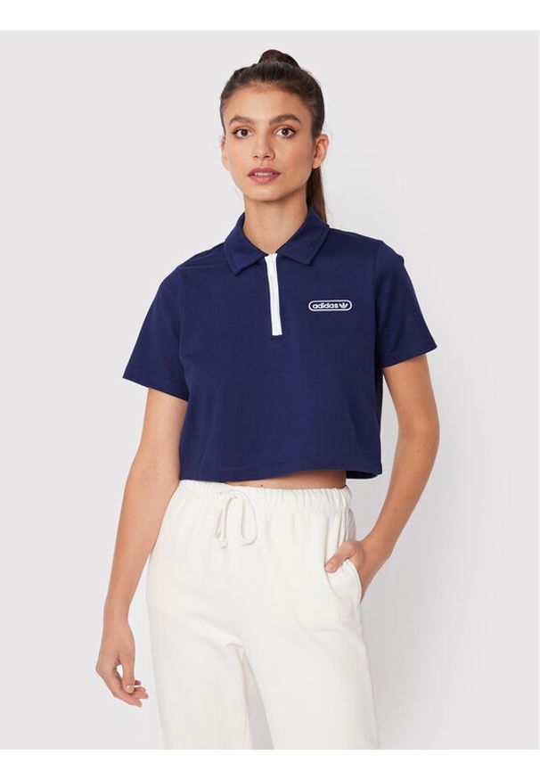 Adidas - adidas Polo Crop HL6572 Granatowy Relaxed Fit. Typ kołnierza: polo. Kolor: niebieski. Materiał: bawełna
