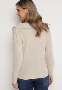 Born2be - Beżowy Sweter z Kołnierzykiem i Trójkątnym Dekoltem Mortala. Typ kołnierza: dekolt w serek. Kolor: beżowy. Materiał: dzianina #4