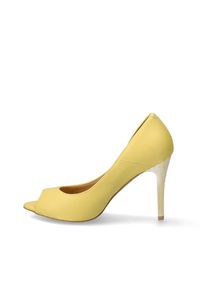 Arturo Vicci - Czółenka żółte peep toe na szpilce. Nosek buta: otwarty. Kolor: złoty, wielokolorowy, żółty. Materiał: skóra ekologiczna. Szerokość cholewki: normalna. Sezon: lato. Obcas: na szpilce. Styl: klasyczny #3