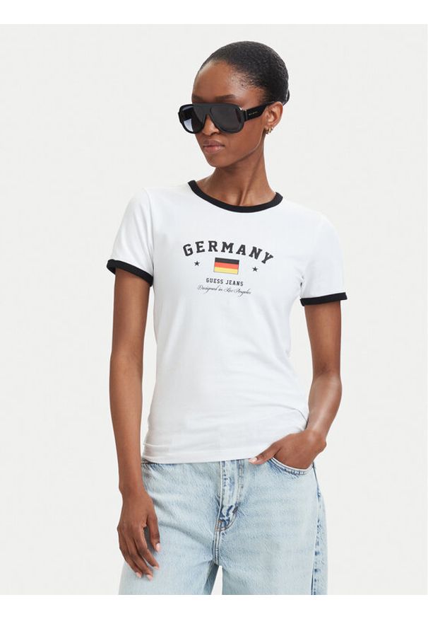 Guess Jeans T-Shirt W6YI16 K3995 Biały Slim Fit. Kolor: biały. Materiał: bawełna