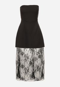 Born2be - Czarna Dwuwarstwowa Sukienka o Rozkloszowanym Kroju Bez Rękawów z Koronką Filanassa. Okazja: na imprezę. Kolor: czarny. Materiał: koronka. Długość rękawa: bez rękawów. Wzór: koronka. Typ sukienki: proste, oversize. Styl: klasyczny #2