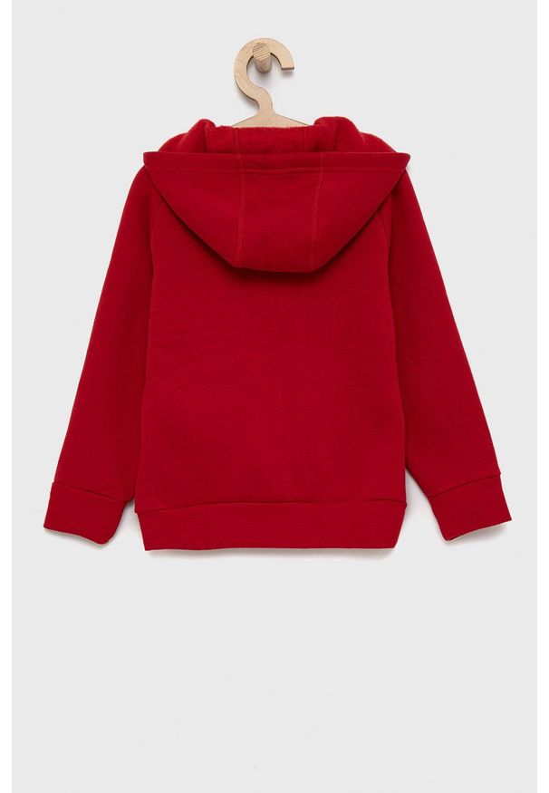 adidas Performance Bluza dziecięca kolor czerwony z kapturem gładka. Okazja: na co dzień. Typ kołnierza: kaptur. Kolor: czerwony. Materiał: włókno, materiał, dzianina. Długość rękawa: raglanowy rękaw. Wzór: gładki. Styl: casual