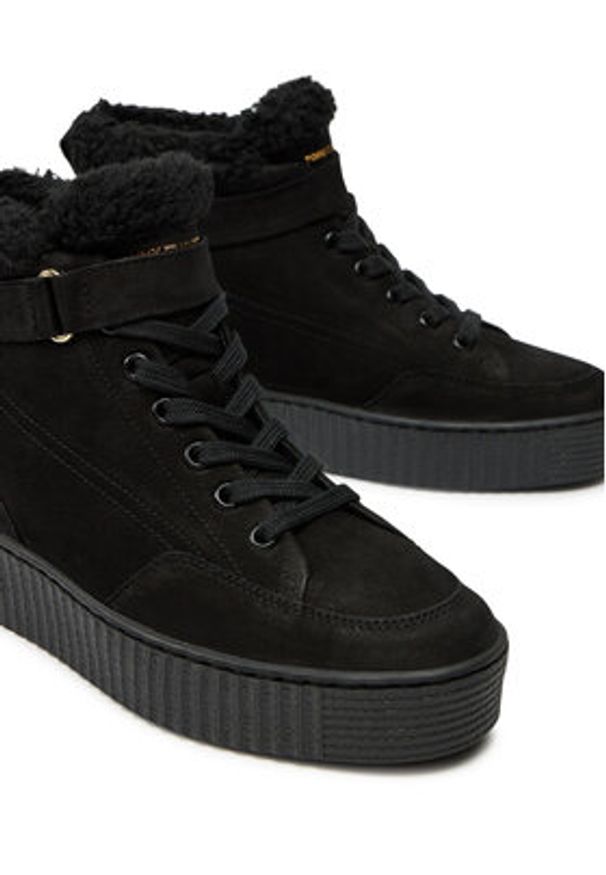 TOMMY HILFIGER - Tommy Hilfiger Sneakersy Faux Fur Nubuck Low Lace-Up FW0FW08172 Czarny. Kolor: czarny. Materiał: skóra, nubuk