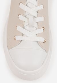 Born2be - Beżowe Sznurowane Sneakersy Vices na Płaskiej Podeszwie Firori. Zapięcie: sznurówki. Kolor: beżowy. Materiał: jeans. Wzór: jednolity, aplikacja. Obcas: na płaskiej podeszwie #2