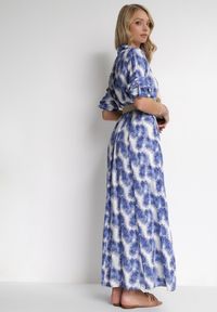 Born2be - Niebieska Rozkloszowana Sukienka Maxi z Plecionym Paskiem i Wsuwanymi Kieszeniami Suttyn. Kolor: niebieski. Długość rękawa: długi rękaw. Sezon: wiosna, lato. Długość: maxi #5
