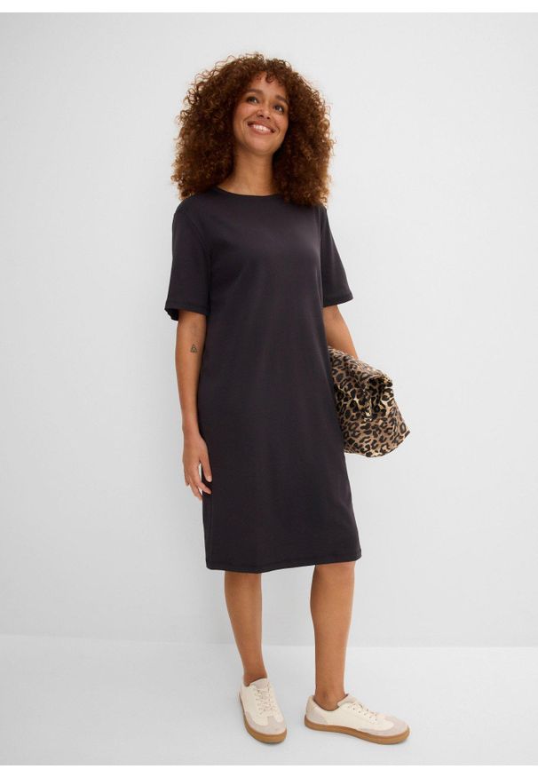 bonprix - Sukienka T-shirtowa oversized (2 szt.), z czystej bawełny. Kolor: czarny. Materiał: bawełna