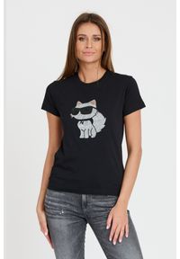 Karl Lagerfeld - KARL LAGERFELD Czarny damski t-shirt Ikonik 2.0, Rozmiar S. Kolor: czarny #1