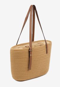 Born2be - Ciemnobeżowa Szydełkowa Torebka Shopperka z Bawełny Savonique. Kolor: beżowy. Styl: klasyczny, elegancki, casual #3