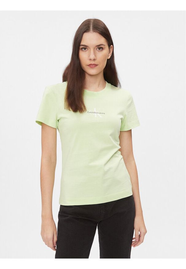 Calvin Klein Jeans T-Shirt Monologo J20J222564 Zielony Slim Fit. Kolor: zielony. Materiał: bawełna