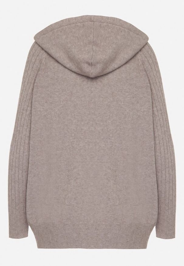 Born2be - Ciemnobrązowy Sweter z Kapturem i Kieszenią z Domieszką Kaszmiru Neriele. Okazja: na co dzień. Typ kołnierza: kaptur. Kolor: brązowy. Materiał: kaszmir. Wzór: aplikacja. Styl: casual