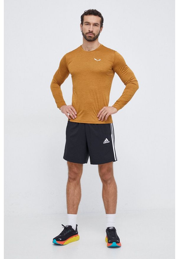 Salewa longsleeve sportowy Puez Melange kolor brązowy melanżowy. Kolor: brązowy. Materiał: materiał. Długość rękawa: długi rękaw. Wzór: melanż. Styl: sportowy