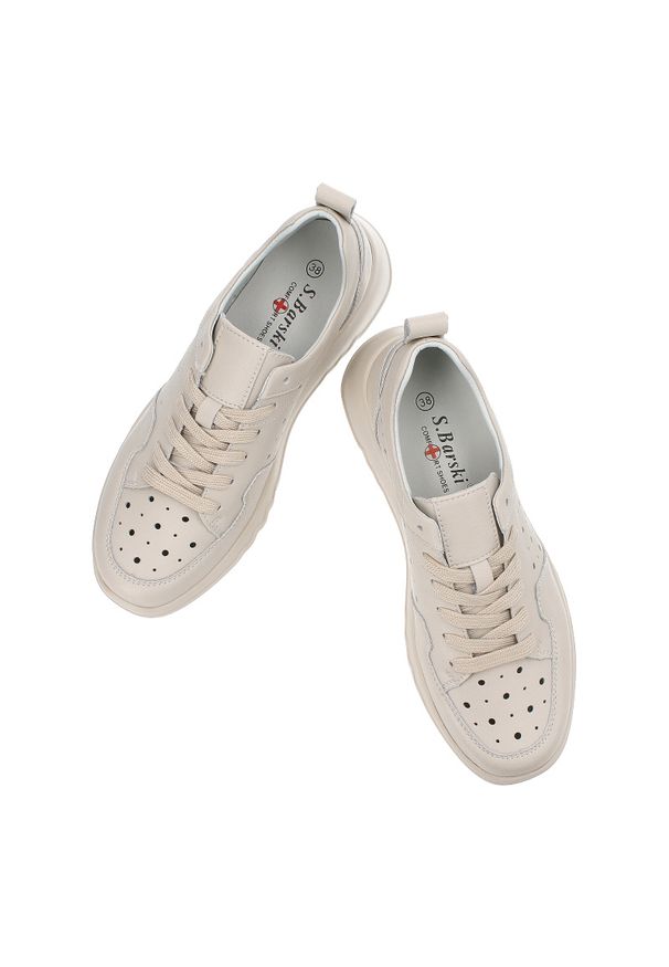 Beżowe Półbuty S.Barski Modne Obuwie Damskie. Kolor: beżowy. Materiał: skóra, jeans. Obcas: na platformie