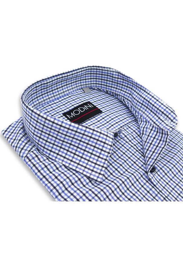 Modini - Koszula w niebieską kratę - tattersal A59. Kolor: niebieski. Materiał: bawełna, poliester, tkanina. Długość: długie. Styl: klasyczny