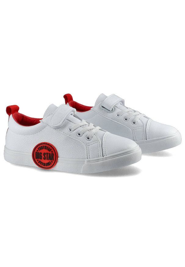 Big-Star - Białe Trampki Big Star Dziecięce Buty Na Rzep. Okazja: na co dzień. Zapięcie: rzepy. Kolor: biały. Materiał: materiał, skóra, guma, skóra ekologiczna. Szerokość cholewki: normalna. Wzór: aplikacja. Styl: sportowy, casual, klasyczny
