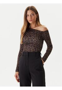 Guess Bluzka W5BP08 K1492 Brązowy Slim Fit. Kolor: brązowy. Materiał: syntetyk