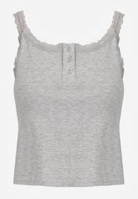 Renee - Szary Bawełniany Top z Koronką i Guzikami przy Dekolcie Berinde. Okazja: na co dzień. Kolor: szary. Materiał: bawełna, koronka. Wzór: koronka. Styl: casual, elegancki #7