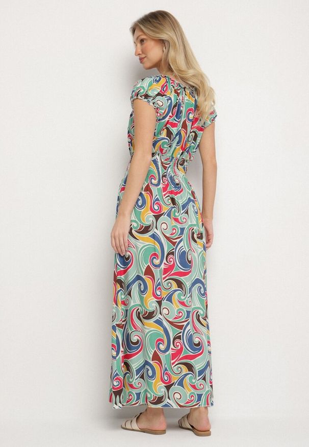 Born2be - Jasnozielona Bawełniana Sukienka z Abstrakcyjnym Wzorem i Gumką w Pasie Orralisa. Okazja: na co dzień. Kolor: zielony. Materiał: bawełna. Typ sukienki: rozkloszowane, proste. Styl: klasyczny, casual, elegancki