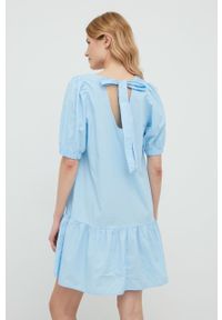 Vero Moda sukienka bawełniana mini rozkloszowana. Kolor: niebieski. Materiał: bawełna. Długość rękawa: krótki rękaw. Typ sukienki: rozkloszowane. Długość: mini #2
