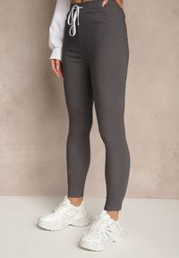 Renee - Ciemnoszare Spodnie z Bawełną i Sznurowaniem Purrena. Okazja: na co dzień. Kolor: szary. Materiał: bawełna. Styl: casual, elegancki