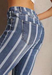 Renee - Niebieskie Jeansy Skinny Ozdobione Printem w Paski Klefiana. Kolor: niebieski. Wzór: paski, aplikacja, nadruk #3