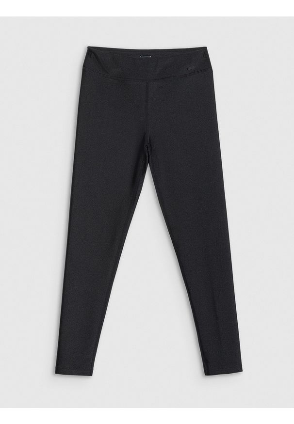 4f - 4F Legginsy dzianinowe z wysokim stanem dziewczęce - czarne 158/164 (12-14 lat). Stan: podwyższony. Kolor: czarny. Materiał: dzianina. Sezon: lato