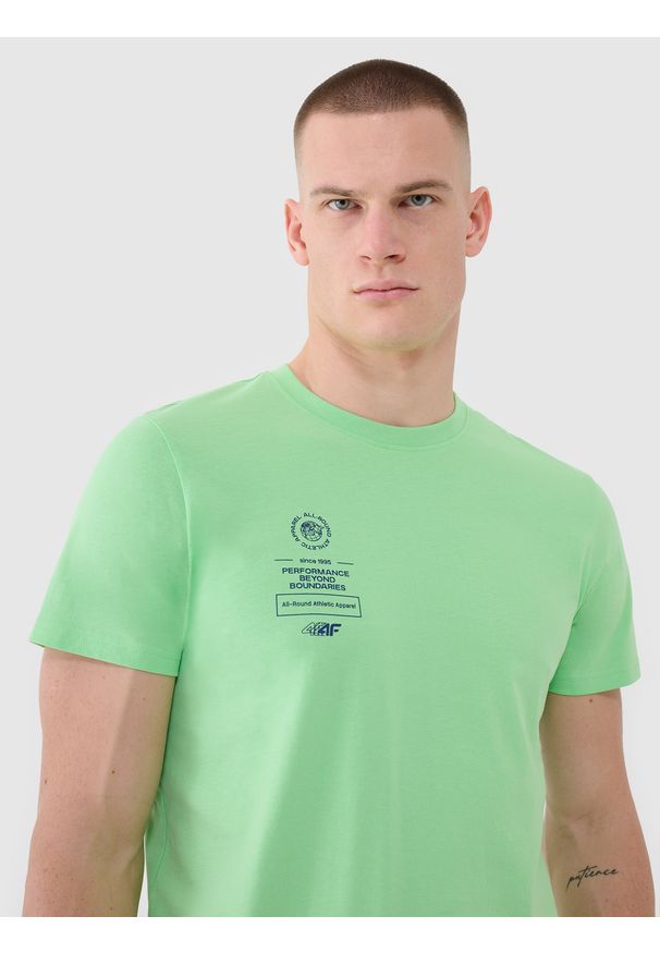 4f - 4F T-shirt regular z nadrukiem męski - zielony 3XL. Okazja: na co dzień. Kolor: zielony. Materiał: dzianina, bawełna, jersey. Długość rękawa: krótki rękaw. Długość: krótkie. Wzór: nadruk. Styl: klasyczny, sportowy, casual