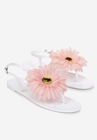 Born2be - Białe Sandały Japonki z Ozdobnym Kwiatem Navita. Kolor: biały. Wzór: kwiaty