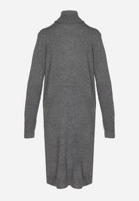 Born2be - Ciemnoszara Sweterkowa Sukienka z Wełną Bawełną i Golfem o Pudełkowym Kroju Akenavia. Okazja: na co dzień. Typ kołnierza: golf. Kolor: szary. Materiał: wełna, bawełna. Styl: casual, elegancki #6