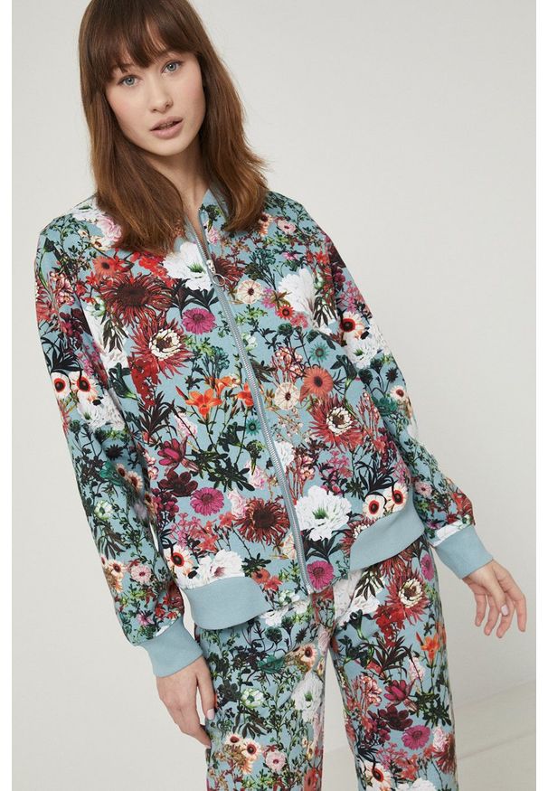 medicine - Medicine Bluza bawełniana damska kolor turkusowy wzorzysta. Okazja: na co dzień. Kolor: turkusowy. Materiał: bawełna. Styl: casual