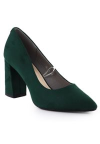 Czółenka na słupku w szpic zamszowe zielone Sergio Leone PB216. Kolor: zielony. Materiał: zamsz, skóra ekologiczna. Szerokość cholewki: normalna. Obcas: na słupku #1