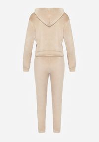 Renee - Beżowy Welurowy Komplet Dresowy Ozdobiony Lampasami w Cętki Anilwo. Kolor: beżowy. Materiał: welur, dresówka. Wzór: aplikacja #5