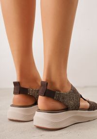 Born2be - Brązowe Sportowe Sandały na Grubej Podeszwie z Elastyczną Cholewką i Piankową Wkładką Nicthil. Okazja: na co dzień. Zapięcie: bez zapięcia. Kolor: brązowy. Materiał: jeans. Sezon: lato. Styl: sportowy #5