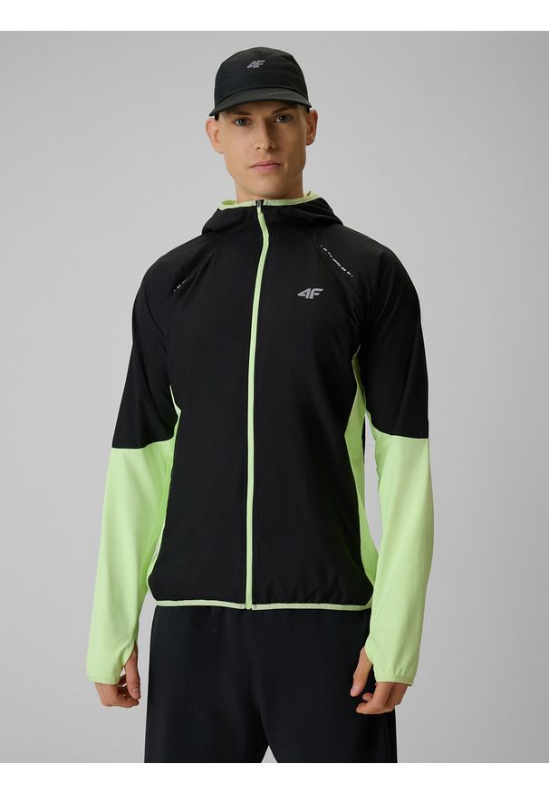 4f - 4F Bluza do biegania regular z kapturem męska - żółta S. Typ kołnierza: kaptur. Kolor: żółty. Materiał: materiał