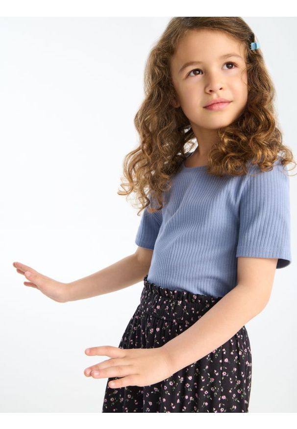 Sinsay - Koszulka z prążkowanej dzianiny - szary. Kolor: szary. Materiał: dzianina, prążkowany