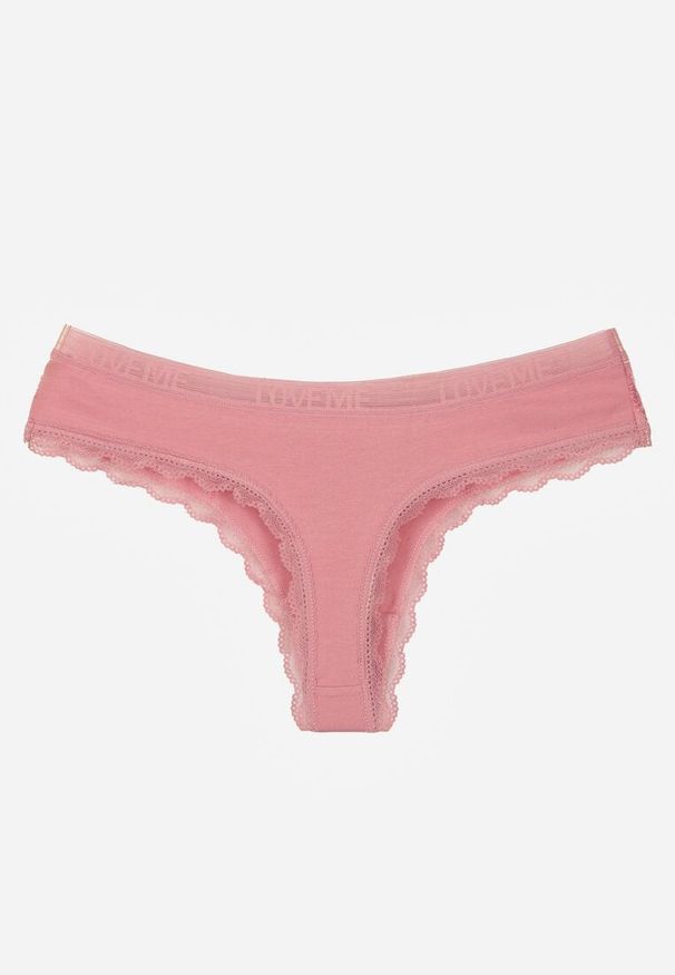 Born2be - Ciemnoróżowe Majtki Stringi z Subtelną Koronką z Bawełną Adriedah. Kolor: różowy. Materiał: koronka, bawełna. Wzór: koronka