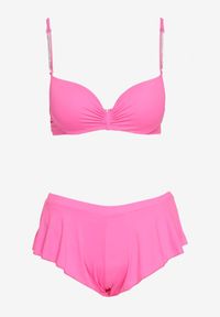 Born2be - Różowe Bikini Góra z Regulowanymi Ramiączkami Ozdobionymi Cyrkoniami z Elastycznym Dołem w Zestawie Spodenki Kąpielowe z Gumką w Pasie Quilalia. Kolor: różowy. Wzór: aplikacja #3