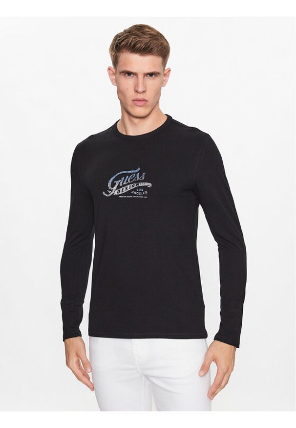 Guess Longsleeve M3YI29 J1314 Czarny Slim Fit. Kolor: czarny. Materiał: bawełna. Długość rękawa: długi rękaw