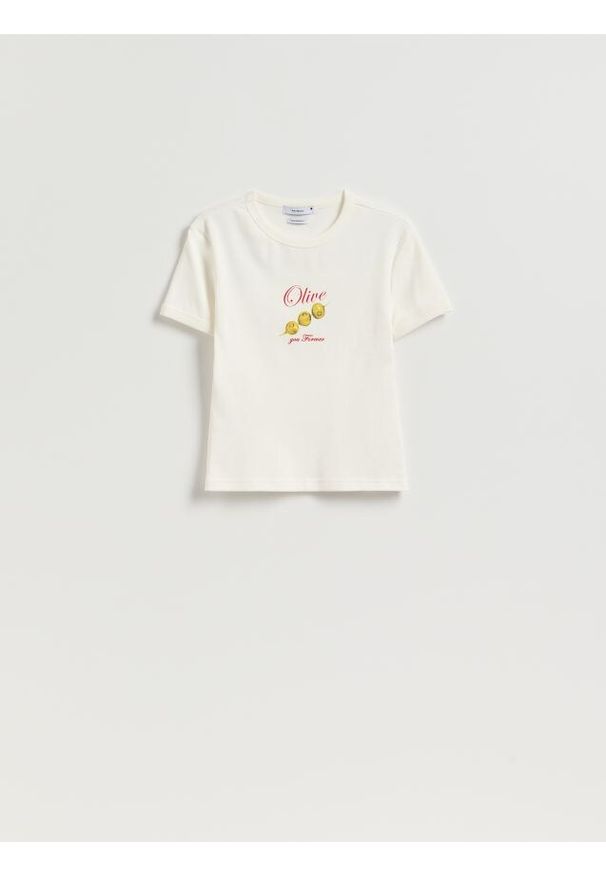 Reserved - T-shirt z nadrukiem - złamana biel. Materiał: bawełna. Wzór: nadruk