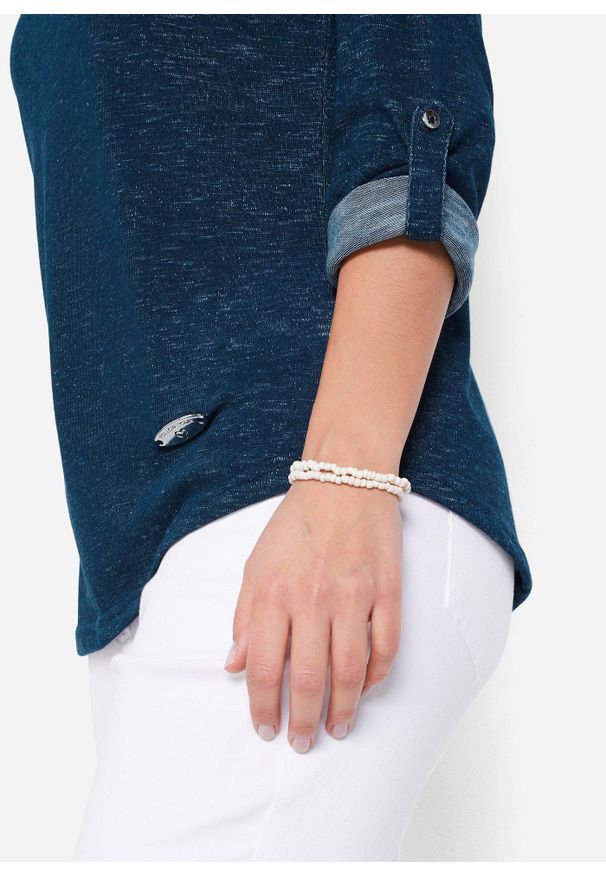 bonprix - Bluzka z długim rękawem i plisą guzikową, z mieszanki bawełny. Typ kołnierza: typu henley. Kolor: niebieski. Materiał: bawełna. Długość rękawa: długi rękaw. Długość: długie