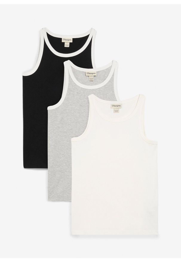 bonprix - Top z bawełną organiczną (3 szt.). Kolor: czarny. Materiał: bawełna