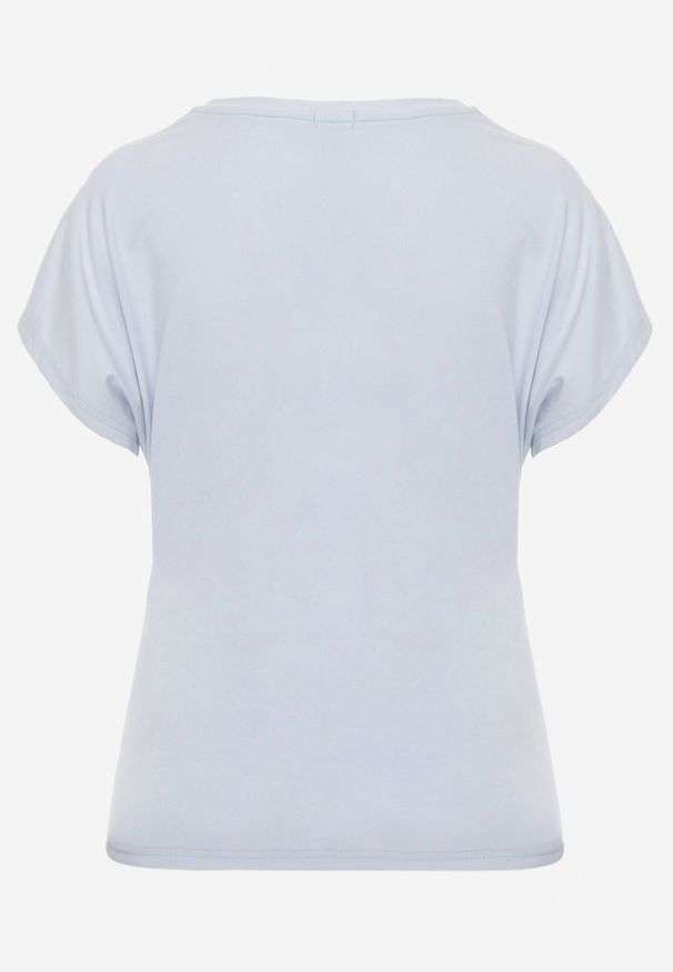 Born2be - Niebieski T-shirt z Wiskozy z Trójkątnym Dekoltem Achiore. Okazja: na co dzień. Kolor: niebieski. Materiał: wiskoza. Styl: casual, klasyczny