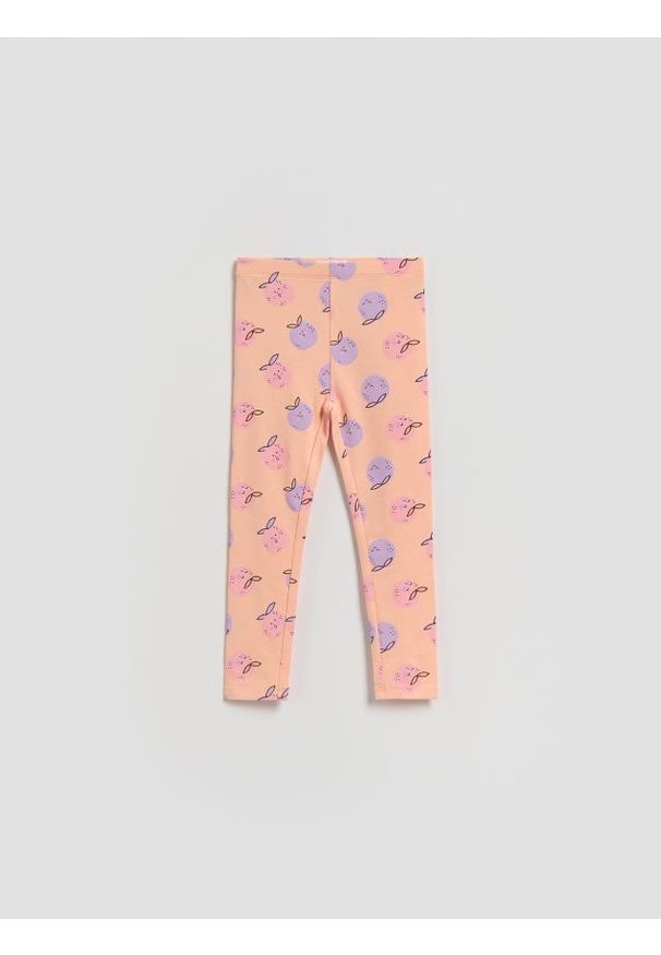 Reserved - Bawełniane legginsy we wzory - jasnopomarańczowy. Kolor: pomarańczowy. Materiał: bawełna