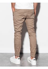 Ombre Clothing - Spodnie męskie materiałowe JOGGERY z ozdobnym sznurkiem - beżowe V5 P908 - XXL. Kolor: beżowy. Materiał: materiał #7