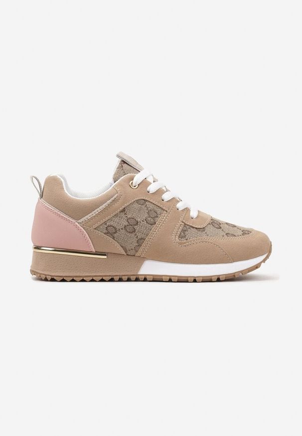 Born2be - Beżowo-Różowe Sneakersy z Ozdobną Materiałową Wstawką Fanirsa. Okazja: na co dzień. Kolor: beżowy. Materiał: materiał. Obcas: na płaskiej podeszwie