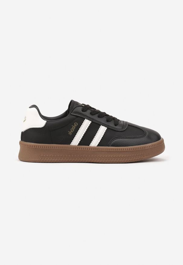Born2be - Czarno-Białe Sneakersy w Stylu Tenisówek z Paskami na Boku Saliena. Okazja: na co dzień. Zapięcie: pasek. Kolor: czarny. Materiał: jeans, skóra